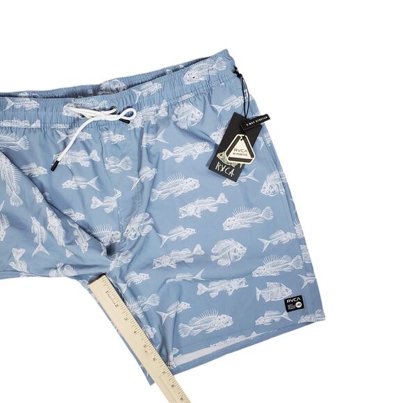 NEW RVCA Mens Horton Fish Elastic Short XL Blue Swim Surf Casual 7" Inseam - Picture 15 of 15